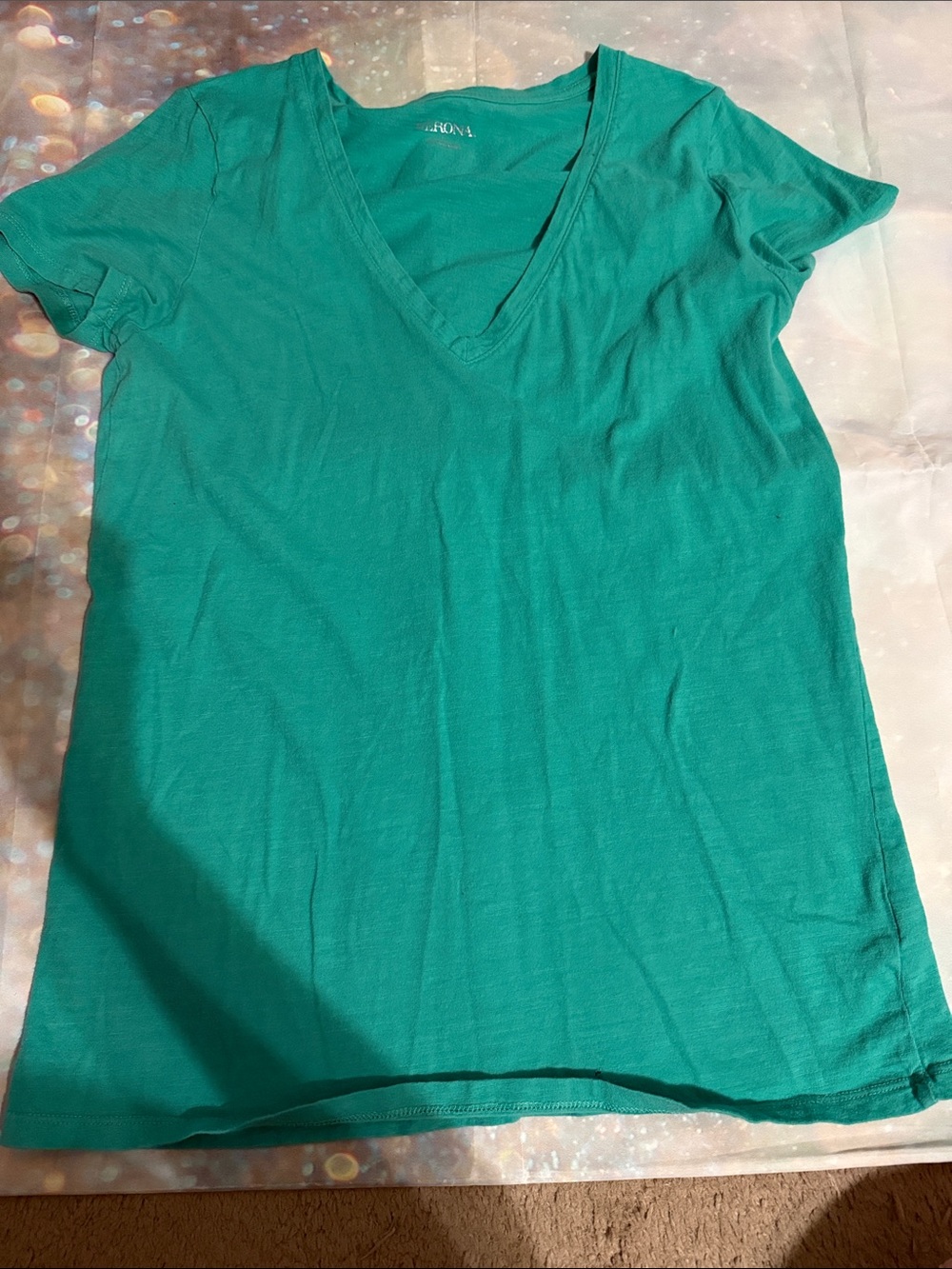 Merona Plain V-Neck Short Sleeve Top in Teal size large